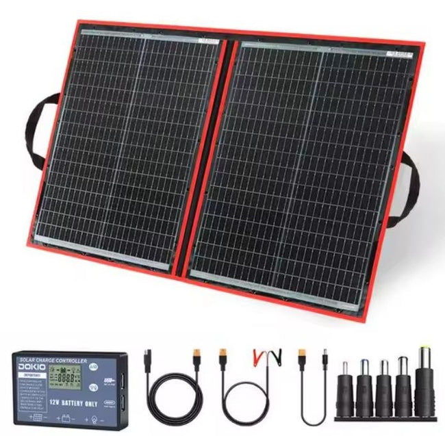Dokio 18V 100/160/200/300 W tragbares faltbares Solarpanel mit 12V-Controller zum Aufladen der Batterie, geeignet für Camp