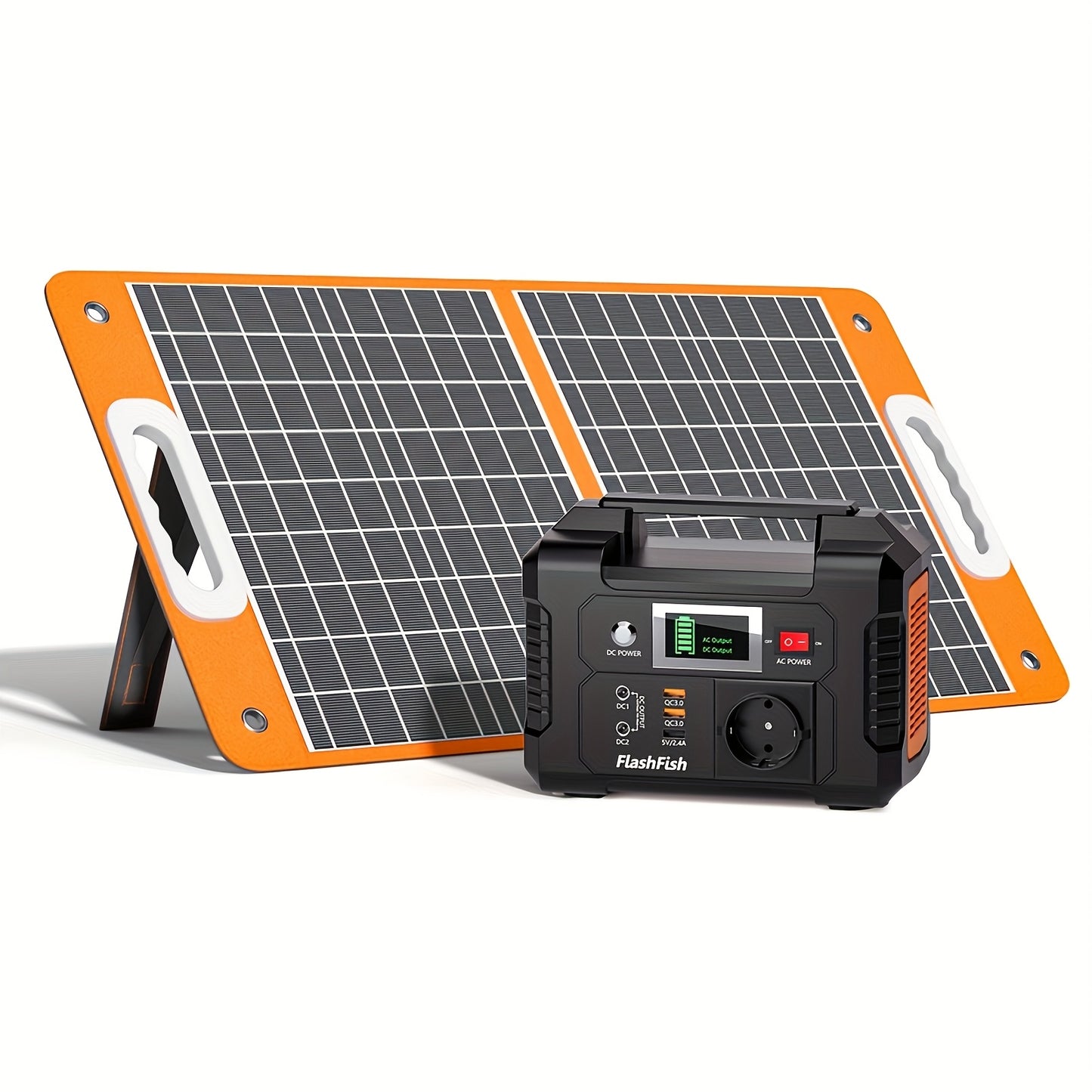 Flashfish Tragbare Powerstation mit Solarpanel, 200W Solarenergie-Powerbank-Set, 40800mAh tragbare Powerstation mit 60W Solarladegerät, Notstrombatterie mit AC-Anschlüssen, USB/DC-Anschlüssen und LCD-Display