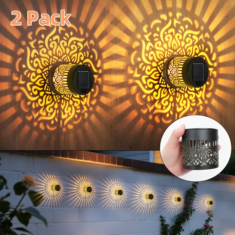 2/4 Stück Solar Metall Wandlichter, Solar Außenpatio Treppen Wandlichter, Mandala Thema, Zaunlichter, Geeignet für Gartenpfosten, Balkone, Hinterhof Dekorationen