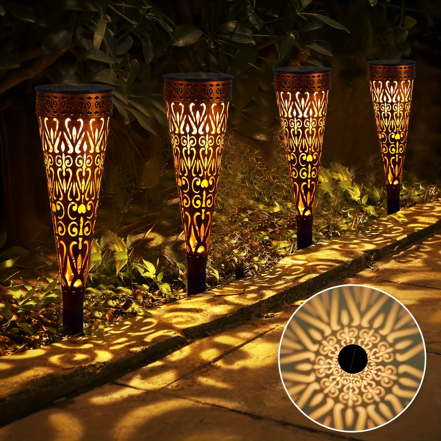 4er-Pack Metall-LED-Solarleuchten, IPX5 Wasserdichte Solarlampen für Garten-Dekoration außenbezüglich zur Beleuchtung von Wegen, Balkon und Terrasse