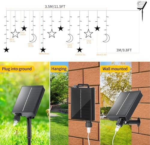 Solar Lichterkette Aussen, 138LED 3.5M Wasserdicht Solar Ramadan Licht Stern Mond Lichterketten, Mit 8 Modi & Timer und Speicher Lichterkette Außen Solar Star