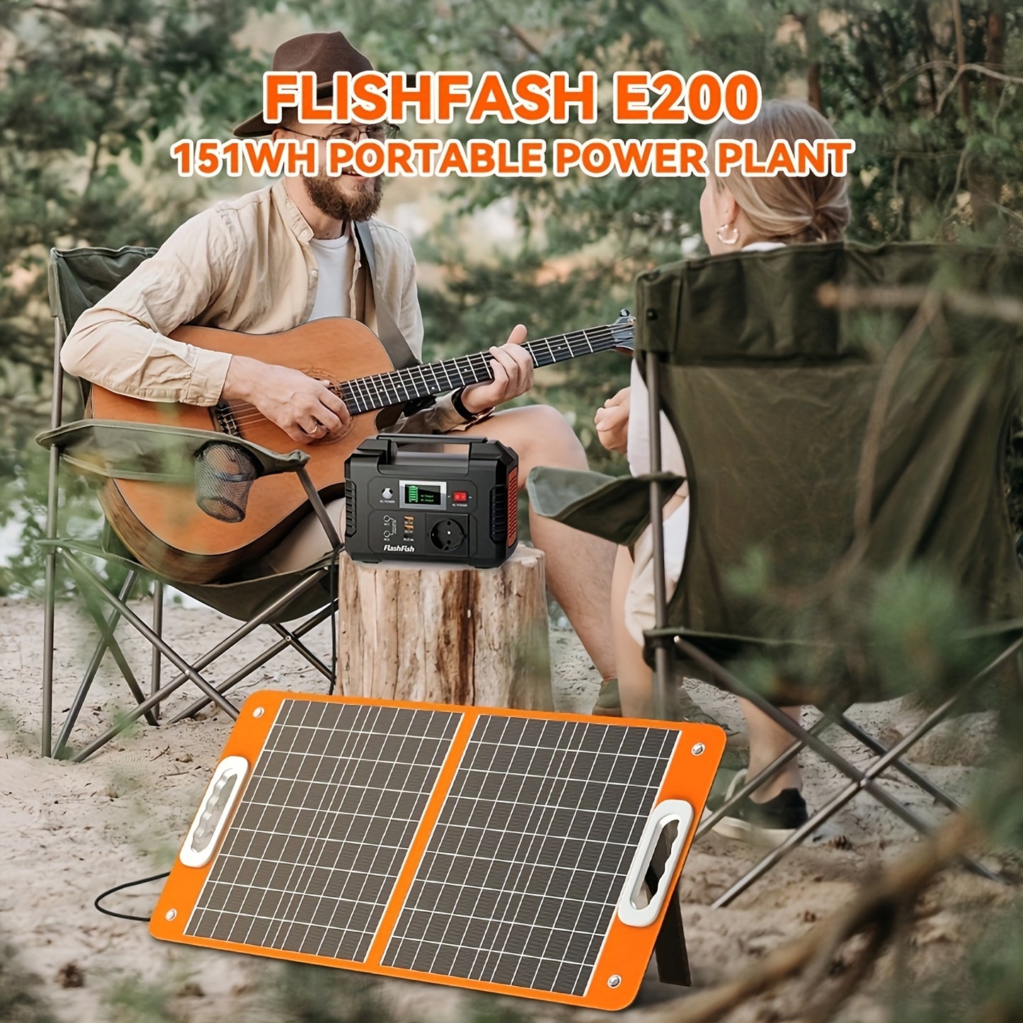 Flashfish Tragbare Powerstation mit Solarpanel, 200W Solarenergie-Powerbank-Set, 40800mAh tragbare Powerstation mit 60W Solarladegerät, Notstrombatterie mit AC-Anschlüssen, USB/DC-Anschlüssen und LCD-Display