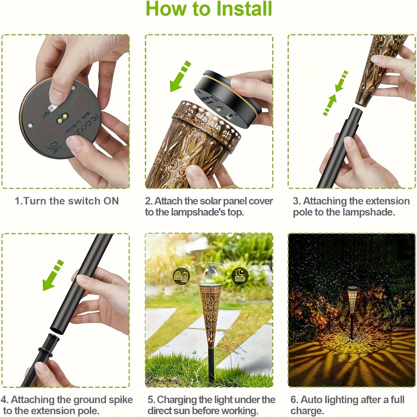 4er-Pack Metall-LED-Solarleuchten, IPX5 Wasserdichte Solarlampen für Garten-Dekoration außenbezüglich zur Beleuchtung von Wegen, Balkon und Terrasse