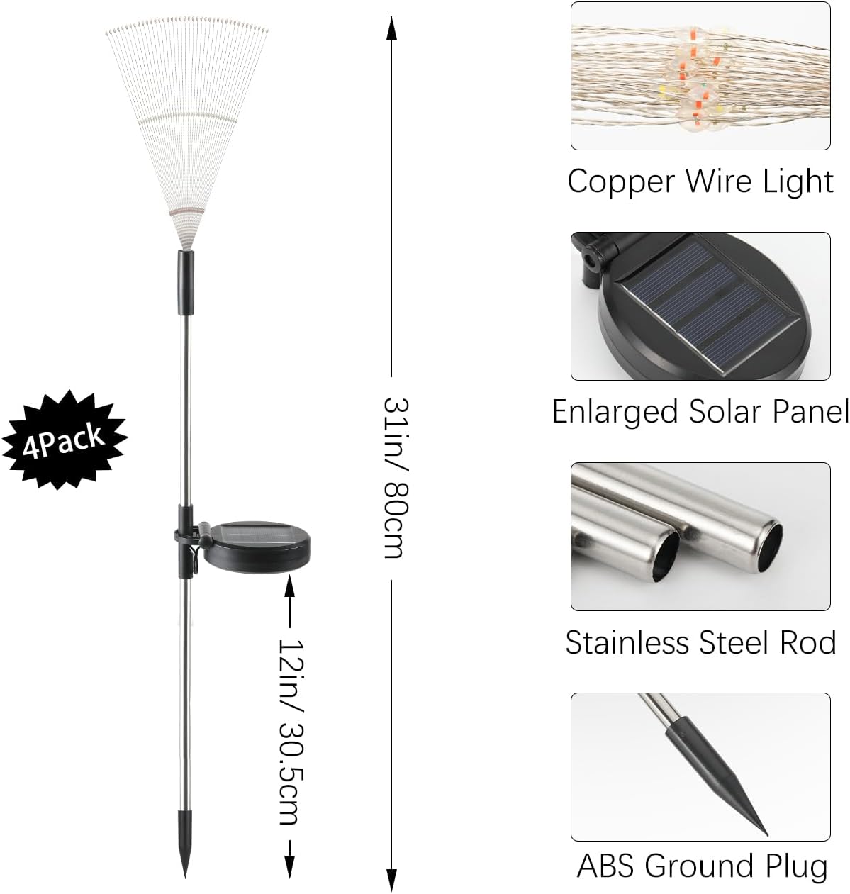 Solarlampen für Außen Garten, 4 Stück 120 LED Solarleuchten Feuerwerk, 8 Modi Solarleuchten Garten mit Fernbedienung Pusteblume solarlampen für Außen Balkon Wege Rasen Deko