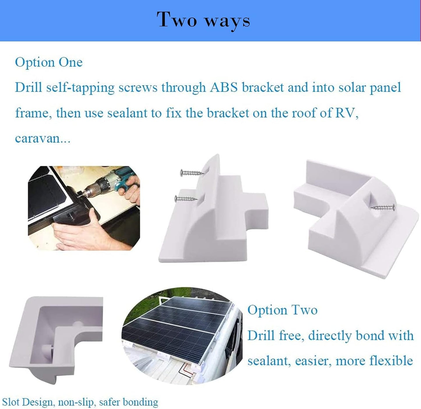 6pc Solarmodul Halterungen, Ruipoo Solarpanel Montagehalterung Seitenhalterungen ABS Eckhalter Satz bohrfrei Weit verbreitet auf Wohnmobile, Boote, Flachdächer, Camping und Caravan-Installationen