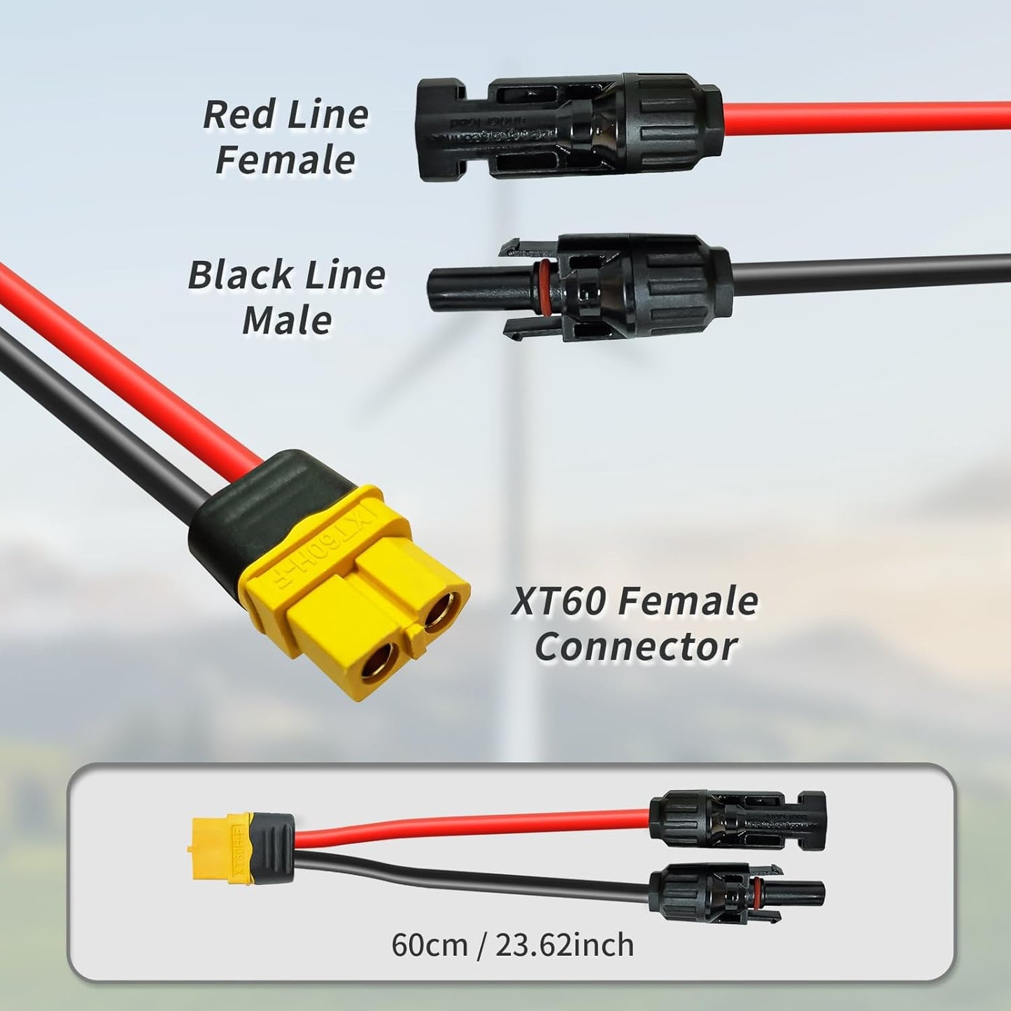 Solarladekabel Solarkabel 0.6M/3M, Solarstecker auf XT60 Stecker Solarpanel Adapter Kabel, für EF DELTA 2 und River Pro MAX Powerstation 757 Powerhouse Solar Generator