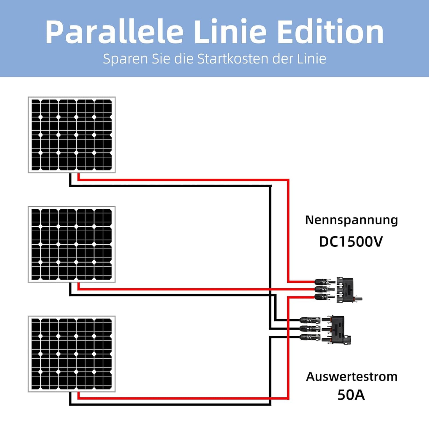 Trisinger Solar Y/T Abzweigkabel Steckverbinder IP68 Wasserdichter 1500V,1 Paar (3 zu 1 Abzweiganschluss 1500v)