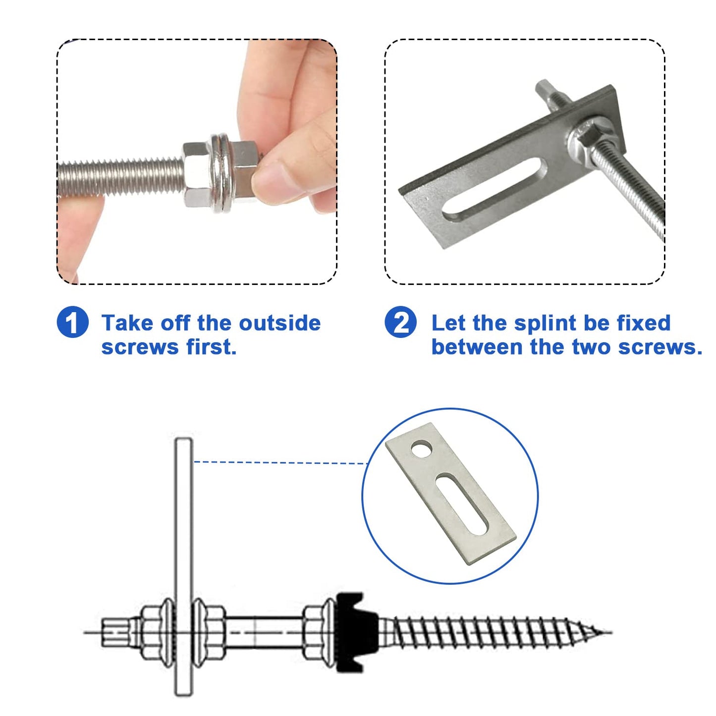 Solarmodul Adapterplatte aus Edelstahl A2 V2A 80x30x5mm für Photovoltaik-Solarmontage M10 Stabschrauben