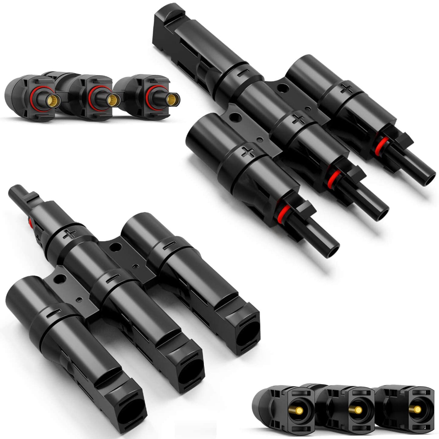 Solar 3T-Stecker Männlich/Weiblich, Solarpanel Kabelstecker, Solar Abzweigverbinder für Parallelverbindung zwischen Solarzellen (1 Paar)