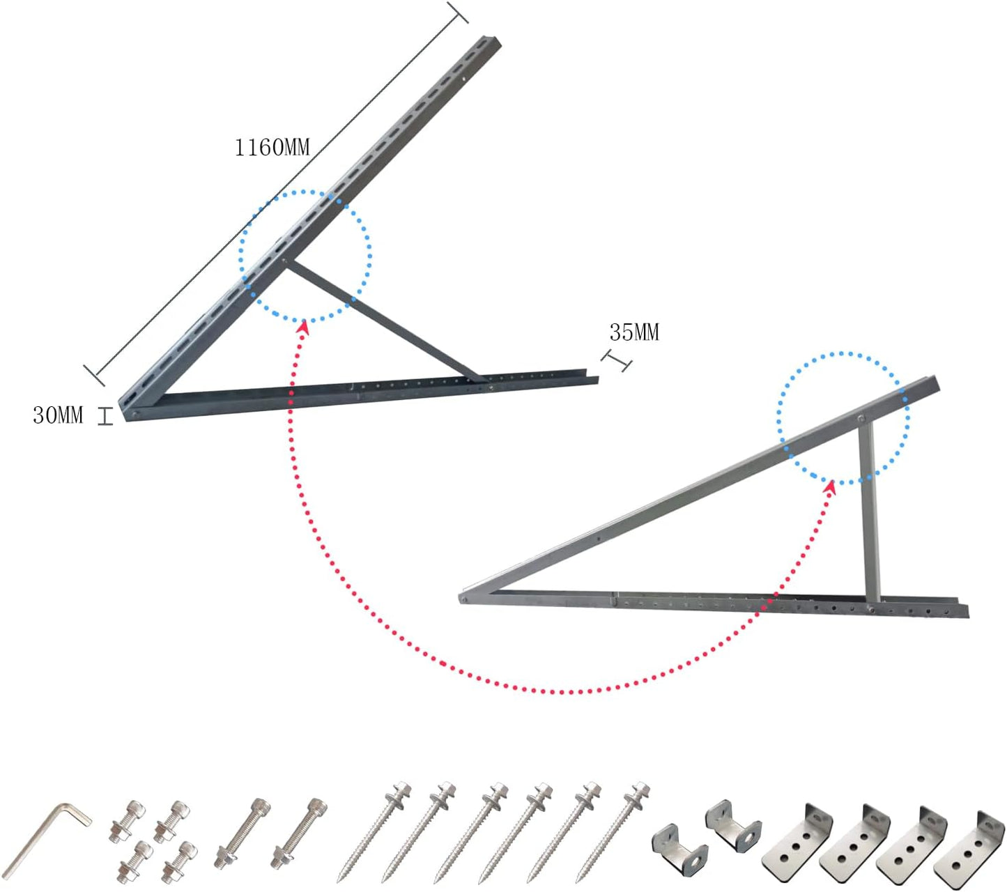 m4solar M03 Schwer aus Stahl für 1 Solarmodul (100W-600W), 0-90° Verstellbar Halterung ,PV Aufständerung Balkonkraftwerk Halterung Solarpanel Flachdach, Wand, Wohnmobil,Boot