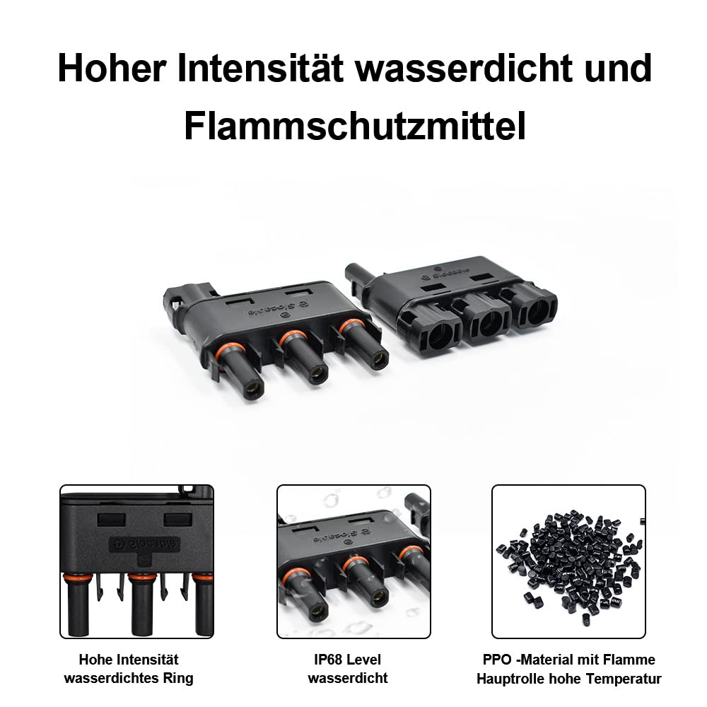 Trisinger Solar Y/T Abzweigkabel Steckverbinder IP68 Wasserdichter 1500V,1 Paar (3 zu 1 Abzweiganschluss 1500v)
