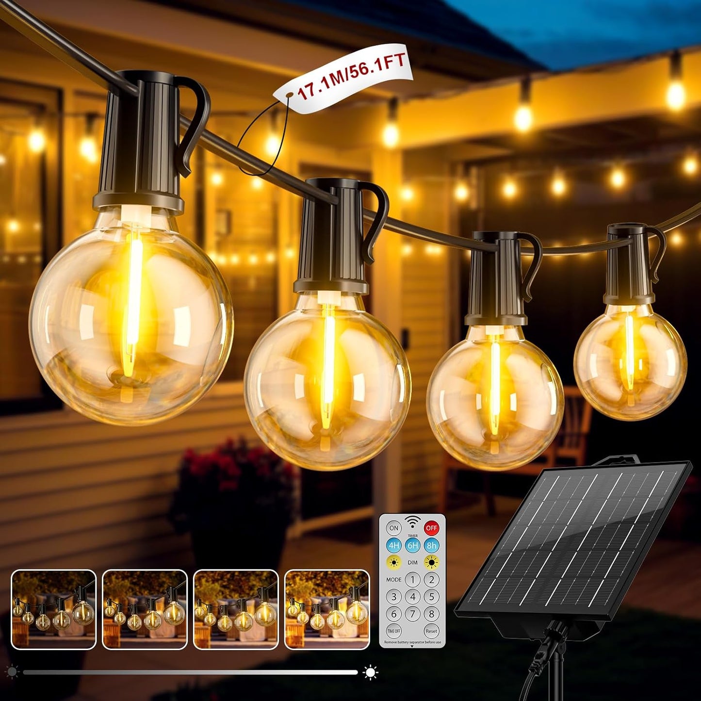LED-Lichterkette für den Außenbereich, Solar-G40-LED-Lichterkette, 8 Modelle, Garten-Lichterkette, Glühbirnen für den Außenbereich, für Party, Terrasse, Bistro