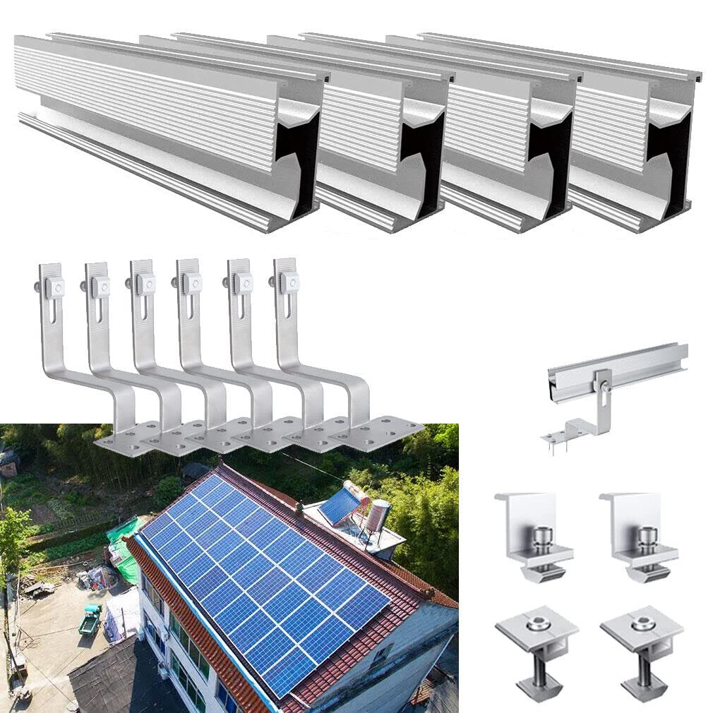 Solar Halterung Ziegeldach Set für1/2/3/4 Module, Upgrade 200MM Aluprofil und Photovoltaik Dachhaken, Solarmodul Halterung Ziegeldach Einstellbare Klemmen für Modul Dicke 30mm 35 mm 40mm MZD06
