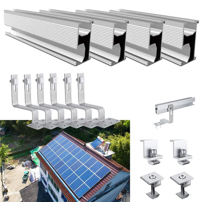 Solar Halterung Ziegeldach Set für1/2/3/4 Module, Upgrade 200MM Aluprofil und Photovoltaik Dachhaken, Solarmodul Halterung Ziegeldach Einstellbare Klemmen für Modul Dicke 30mm 35 mm 40mm MZD06