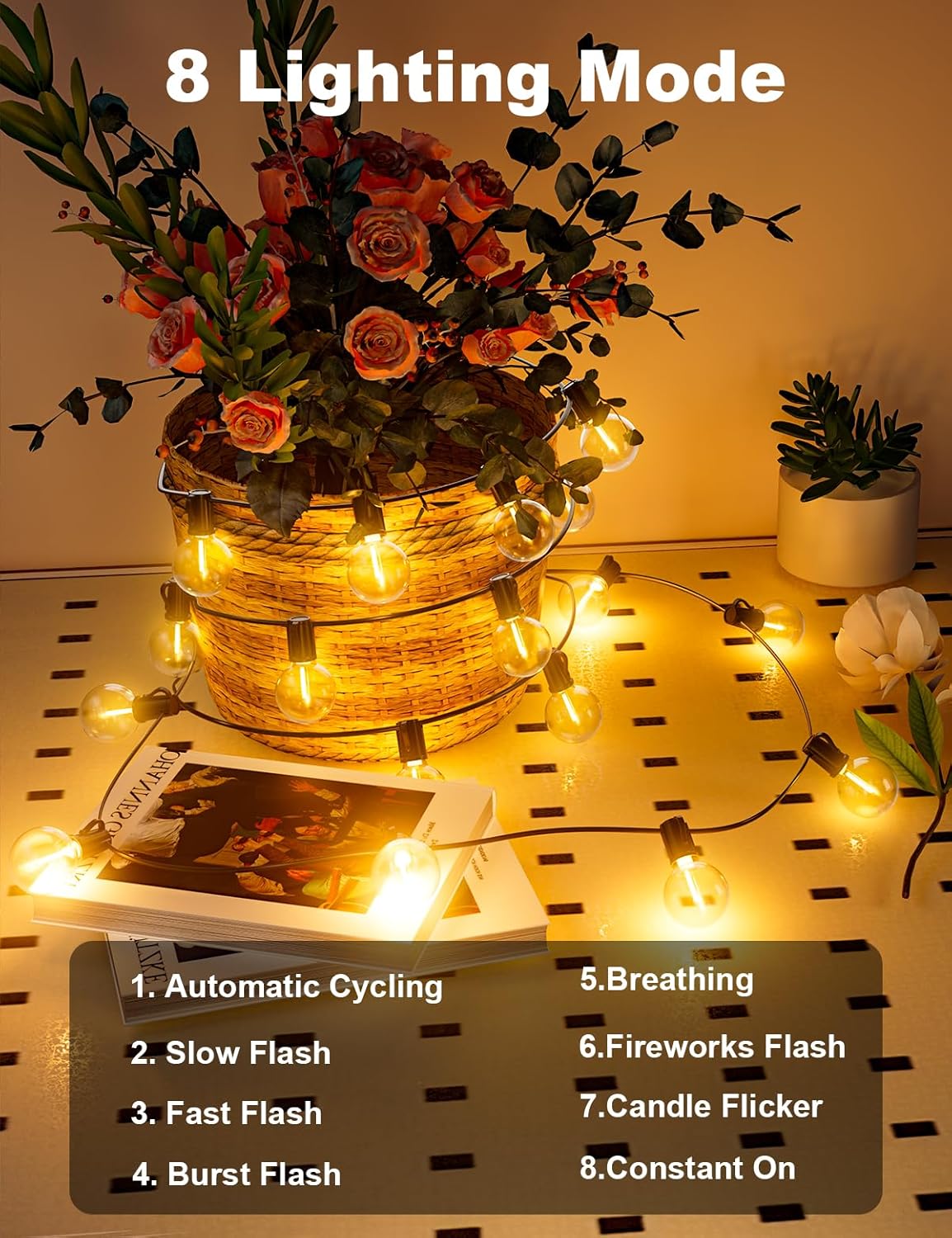 LED-Lichterkette für den Außenbereich, Solar-G40-LED-Lichterkette, 8 Modelle, Garten-Lichterkette, Glühbirnen für den Außenbereich, für Party, Terrasse, Bistro