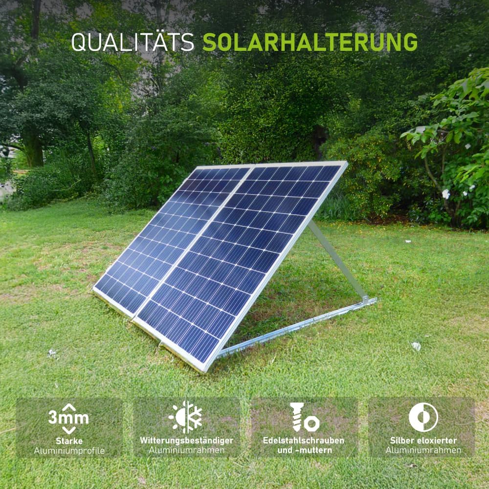 Solarpanel Halterung 45Zoll/114CM Balkonkraftwerk | Solarmodul Halterung für Solarmodule bis 114cm | Verstellbar 0-90° Mos05 Silber