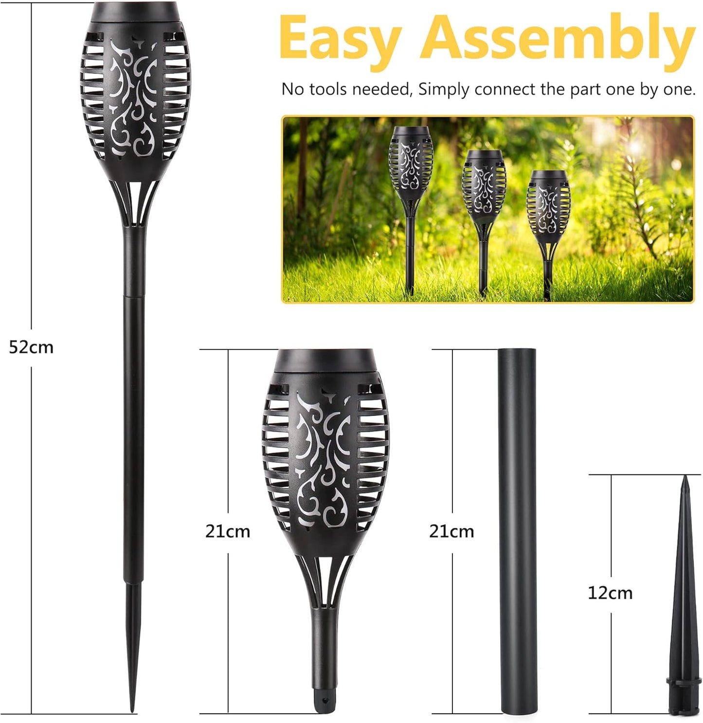 Solarleuchten für Außen Garten, 4/6//8/12 Stück, 12LED Solarlampe für Außen Solar Fackel Gartenfackeln, IP65 Wasserdicht Solarlampe, Weg, Hinterhöfe, Rasen1, Flame