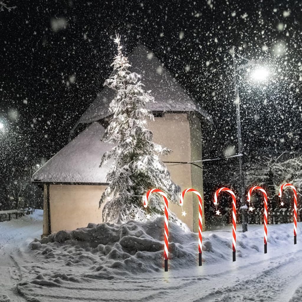 5er-Pack Solar-Zuckerstangen-Gartenlichter, 8 Modi, Weihnachtsweg Lichter, 46 cm hoher Stab, Weihnachtsbeleuchtung für draußen, Dekoration Anhänger, 2 m Kabellänge