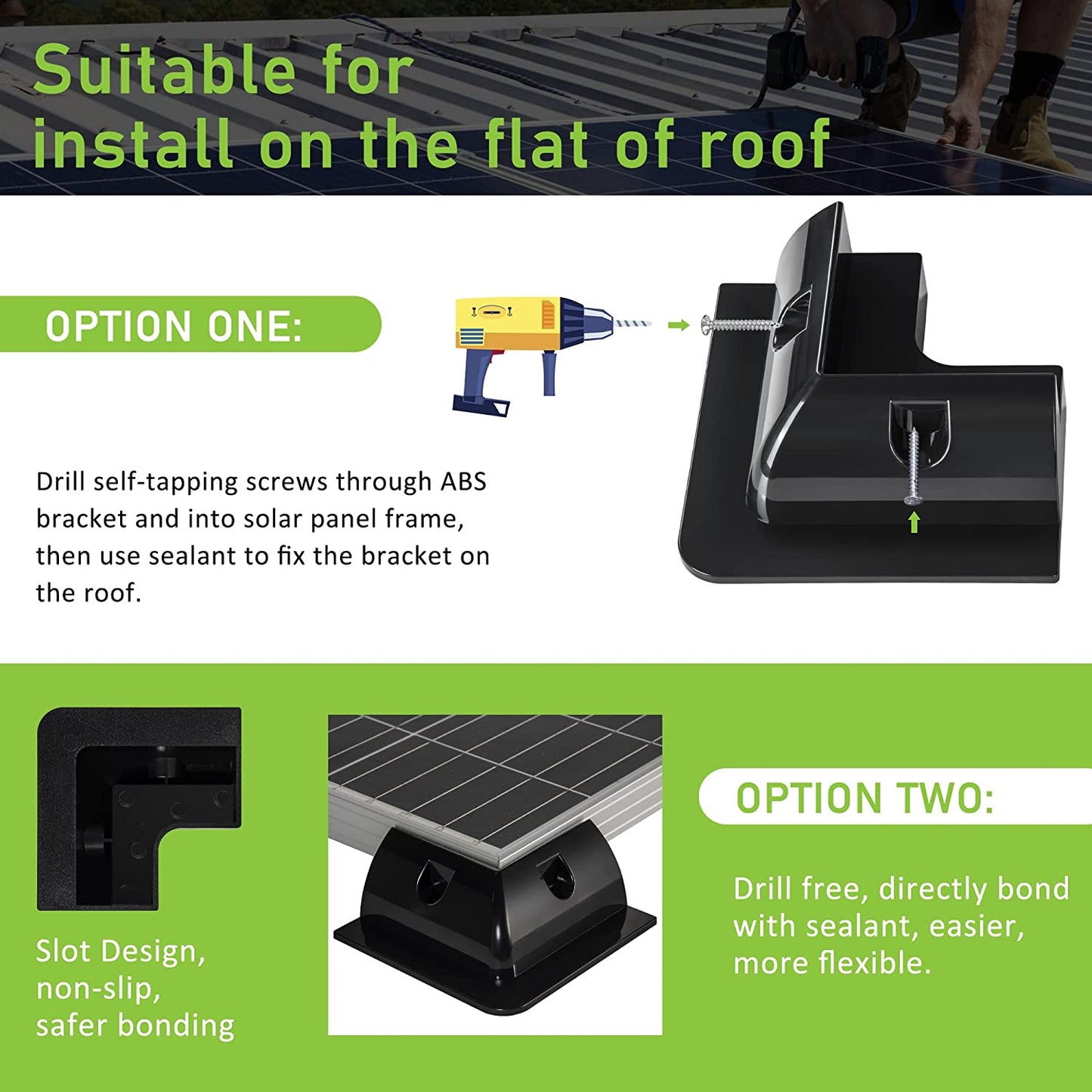 Solarpanel-Montagehalterungen Solar Panel Montagehalterung ABS Halterungen Modul-Halterung für Wohnmobil und Wohnwagen, Boote und Jede Flache Oberfläche (4 Ecken Bohrfreie)