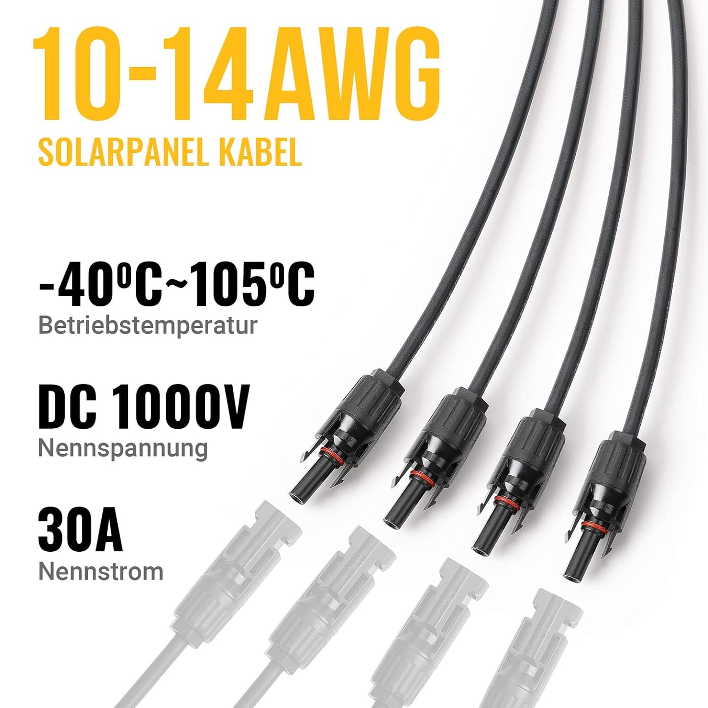 Solarkabel Y-Verbinder 1Y4 für 2,5mm²/4mm²/6mm² Solarkabel, /1 Paar/2 PCS Y-Verteiler 4-fach Abzweigdosen Solarverbinder, Kabelverlängerung für Solaranlage Steckerfertig