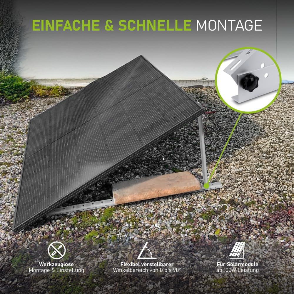 Solarpanel Halterung 45Zoll/114CM Balkonkraftwerk | Solarmodul Halterung für Solarmodule bis 114cm | Verstellbar 0-90° Mos05 Silber