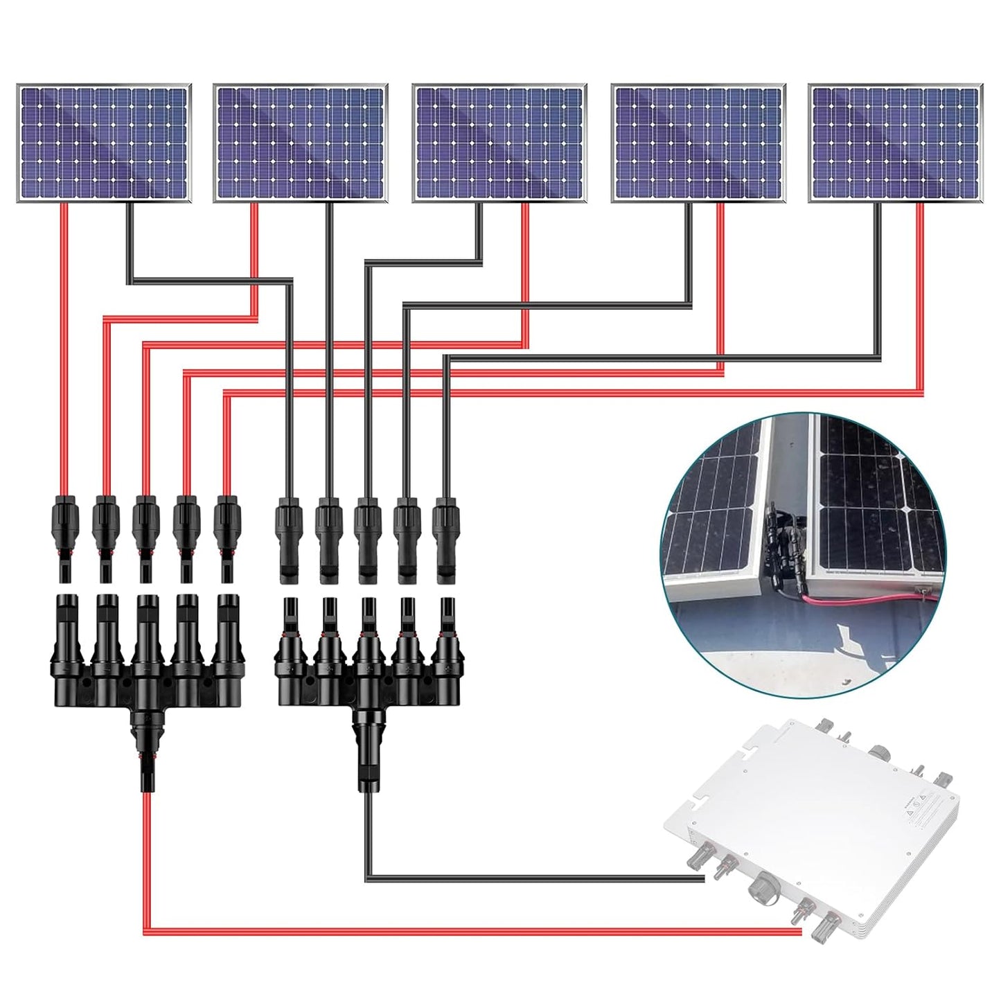 Solar 5T-Stecker Männlich/Weiblich mit Schraubenschlüssel, Solarpanel Kabelstecker, Solar Photovoltaik Steckverbinder, Y-Typ Solarstecker für Parallelverbindung zwischen Solarzellen (1 Paar)