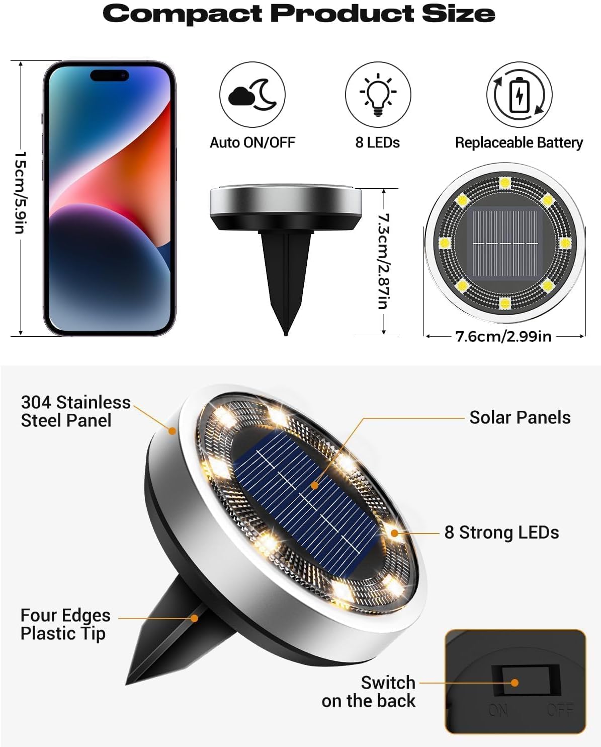 Solar Bodenleuchten Aussen, 8/16 Stück 8 LED Solarlampen für Außen Garten Wetterfest, Solarleuchten Gartenbeleuchtung für Boden Weg Rasen Gehweg Kaltweiss