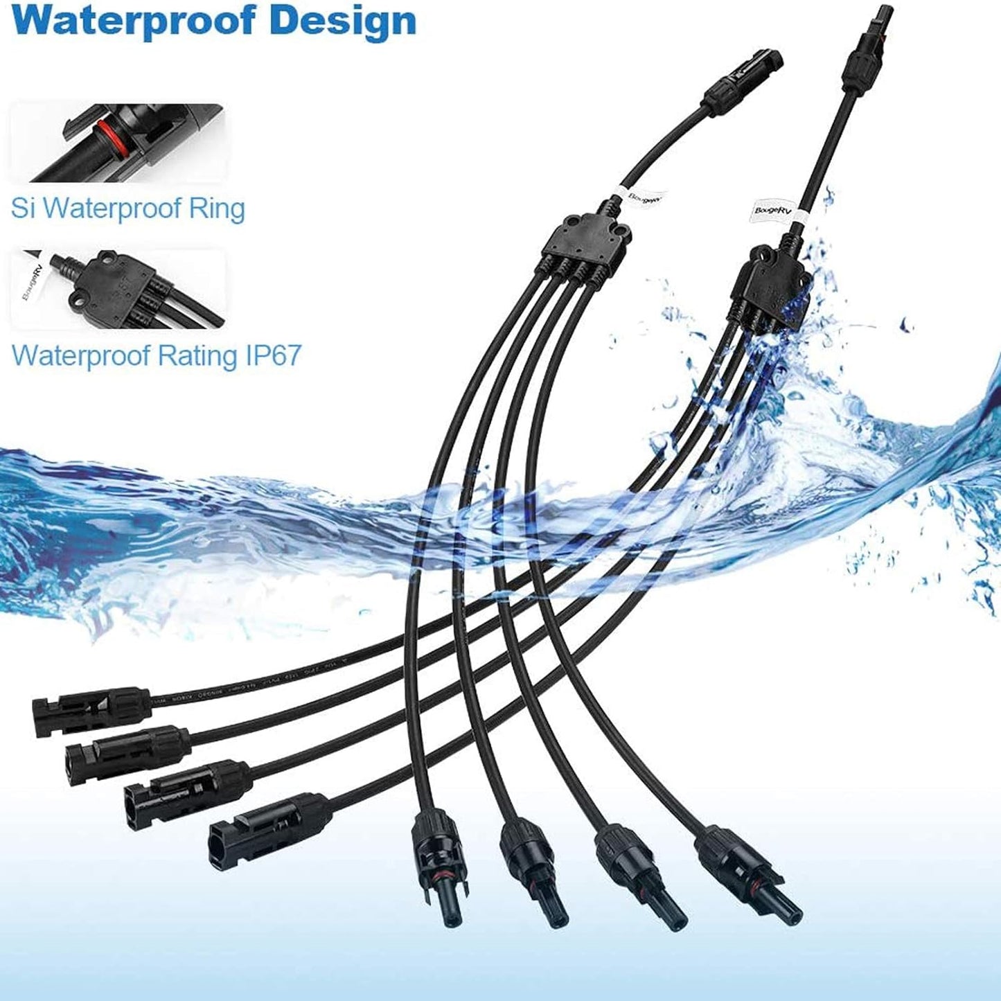 Solarkabel Y-Verbinder 1Y4 für 2,5mm²/4mm²/6mm² Solarkabel, /1 Paar/2 PCS Y-Verteiler 4-fach Abzweigdosen Solarverbinder, Kabelverlängerung für Solaranlage Steckerfertig
