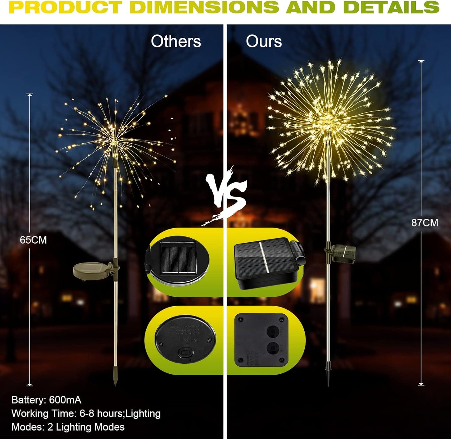 200 LED Outdoor Solar Gartenstecker Lichter 2/4/6 PCs, Solare Feuerwerk Lampe, IP65 Wasserdicht, 8 Modi Dekorative Funkenlandschaftsbeleuchtung für Wege Rasengrundstücke Straßen Gewerbeflächen Park