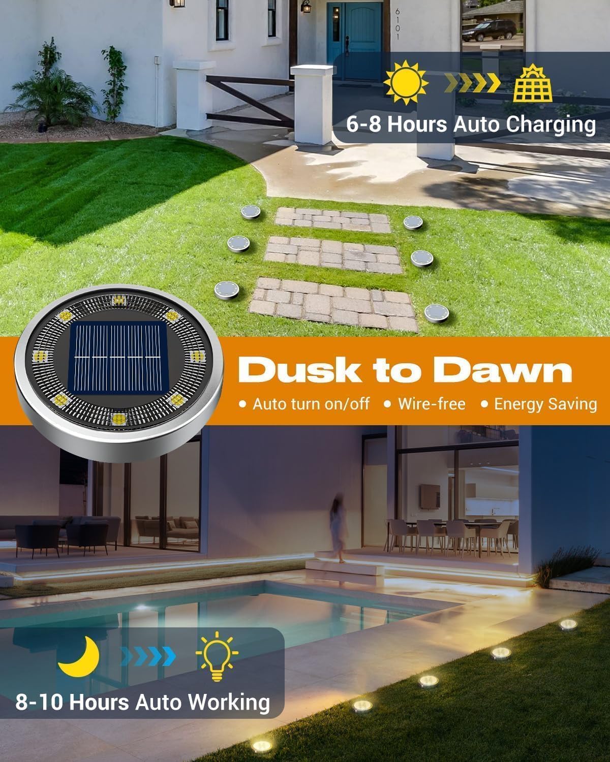 Solar Bodenleuchten Aussen, 8/16 Stück 8 LED Solarlampen für Außen Garten Wetterfest, Solarleuchten Gartenbeleuchtung für Boden Weg Rasen Gehweg Kaltweiss