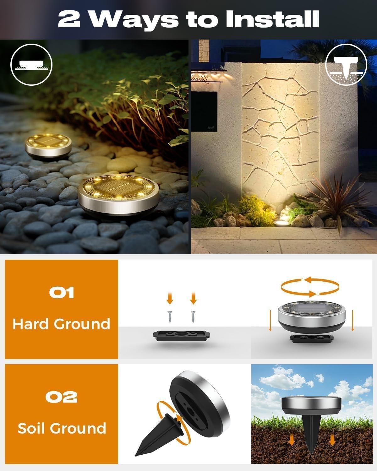 Solar Bodenleuchten Aussen, 8/16 Stück 8 LED Solarlampen für Außen Garten Wetterfest, Solarleuchten Gartenbeleuchtung für Boden Weg Rasen Gehweg Kaltweiss