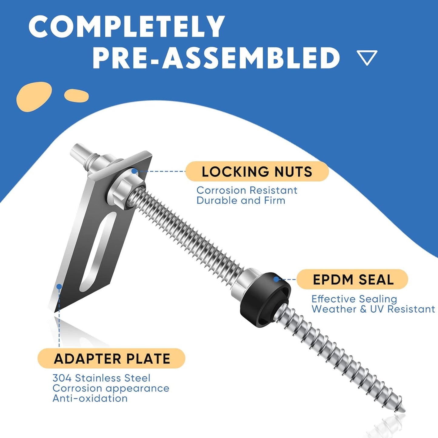 Stockschraube aus Edelstahl M10 x 200 mm, M10 x 250 mm M10 x 300 mm mit Adapterblech