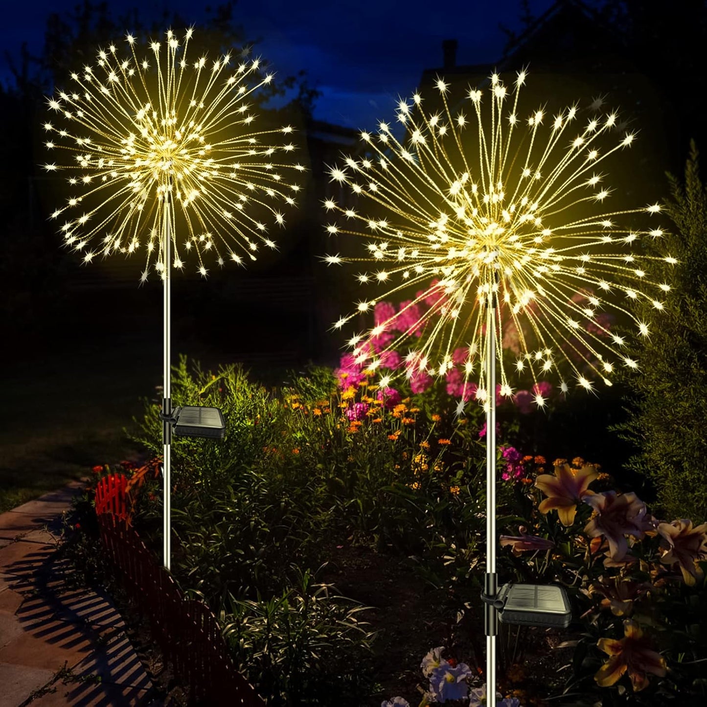 200 LED Outdoor Solar Gartenstecker Lichter 2/4/6 PCs, Solare Feuerwerk Lampe, IP65 Wasserdicht, 8 Modi Dekorative Funkenlandschaftsbeleuchtung für Wege Rasengrundstücke Straßen Gewerbeflächen Park