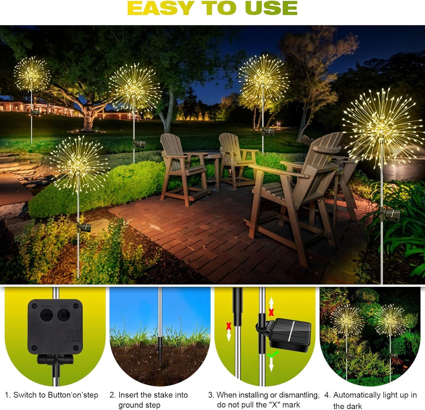 200 LED Outdoor Solar Gartenstecker Lichter 2/4/6 PCs, Solare Feuerwerk Lampe, IP65 Wasserdicht, 8 Modi Dekorative Funkenlandschaftsbeleuchtung für Wege Rasengrundstücke Straßen Gewerbeflächen Park