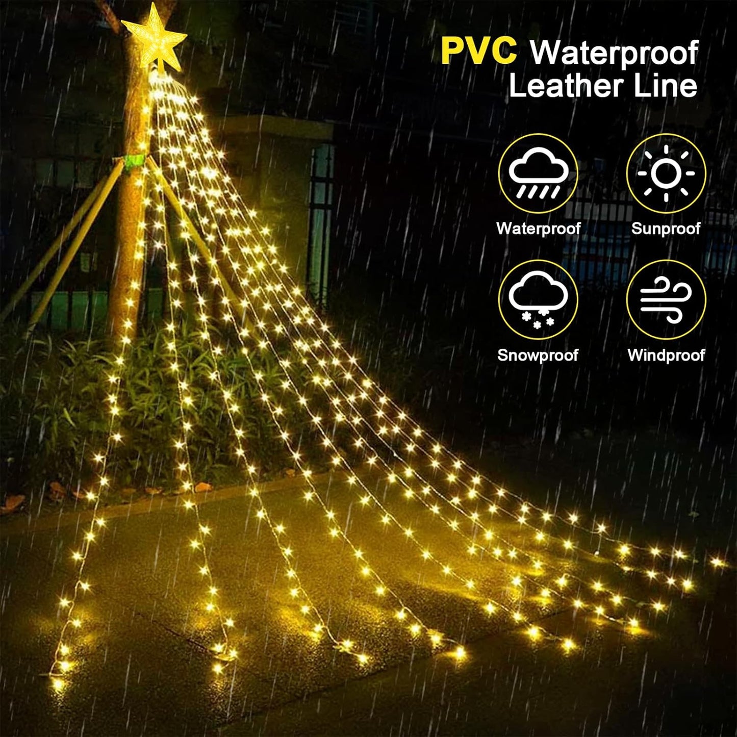 Solar Christbaumbeleuchtung mit Sterne, 2M-3M  200-300LEDs Tannenbaum Lichterketten, Fernbedienung, Wasserdicht Weihnachtsbaum Lichterketten mit 8 Modi für Weihnachtsbaum, Innen, Außen Dekor