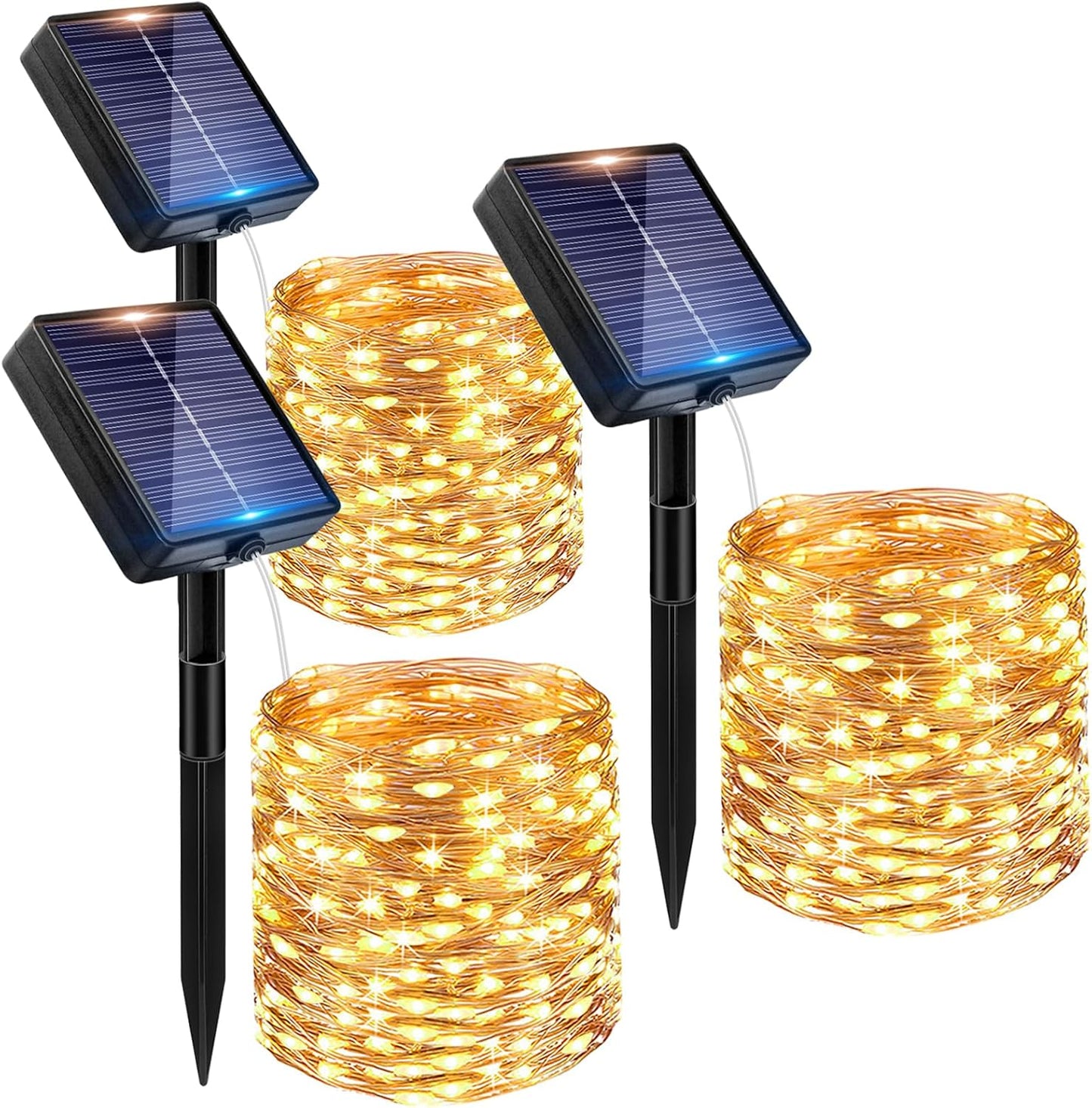 Solar Lichterkette Aussen Warmweiss 3-PACK 50-300 LEDs Lichterkette Solar Außen Wetterfest, 8 Modi Kupferdraht Warmweiß Lichterkette Outdoor Wasserdicht für Garten Terrasse Balkon Weihnachten Deko