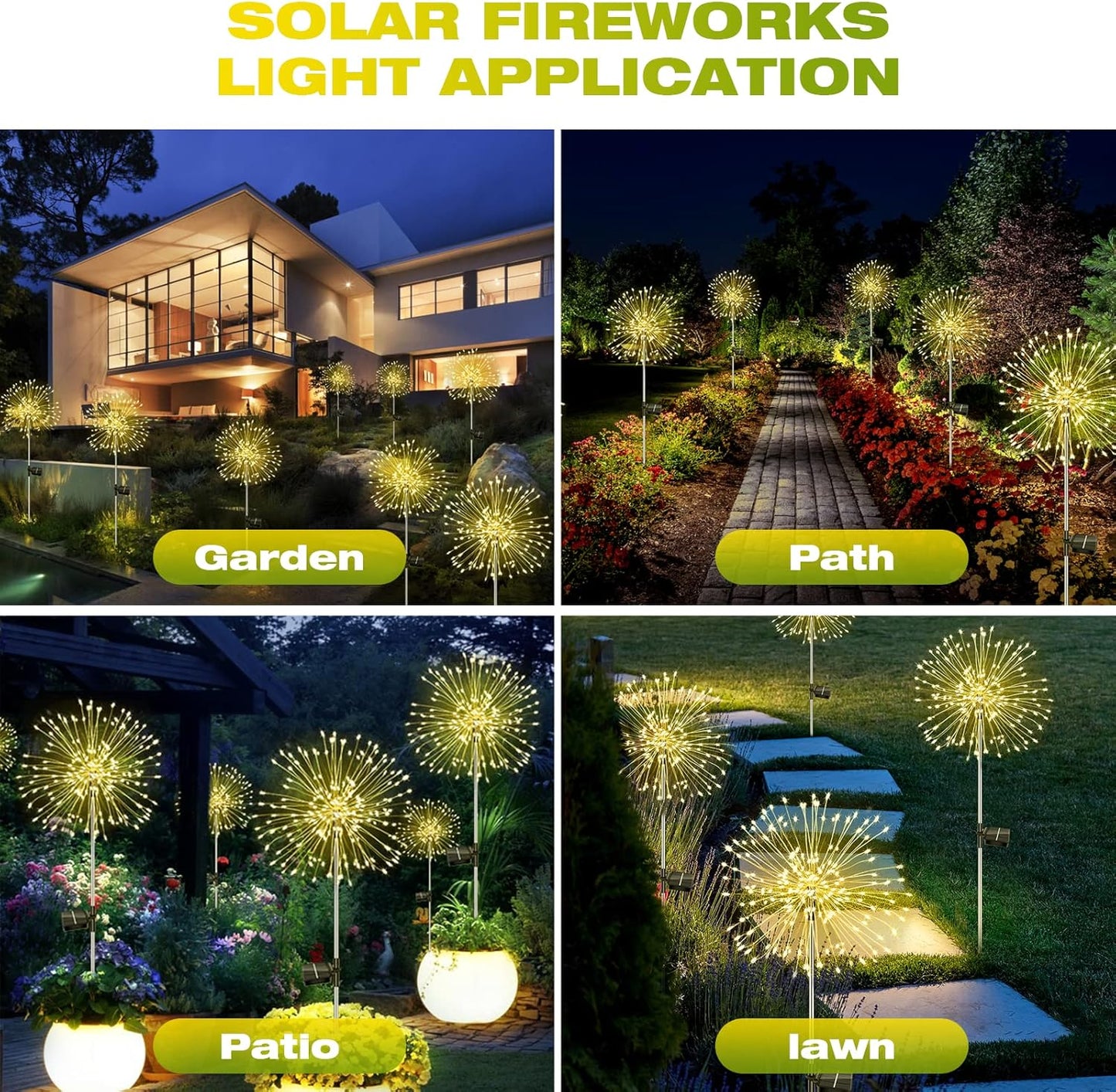 200 LED Outdoor Solar Gartenstecker Lichter 2/4/6 PCs, Solare Feuerwerk Lampe, IP65 Wasserdicht, 8 Modi Dekorative Funkenlandschaftsbeleuchtung für Wege Rasengrundstücke Straßen Gewerbeflächen Park