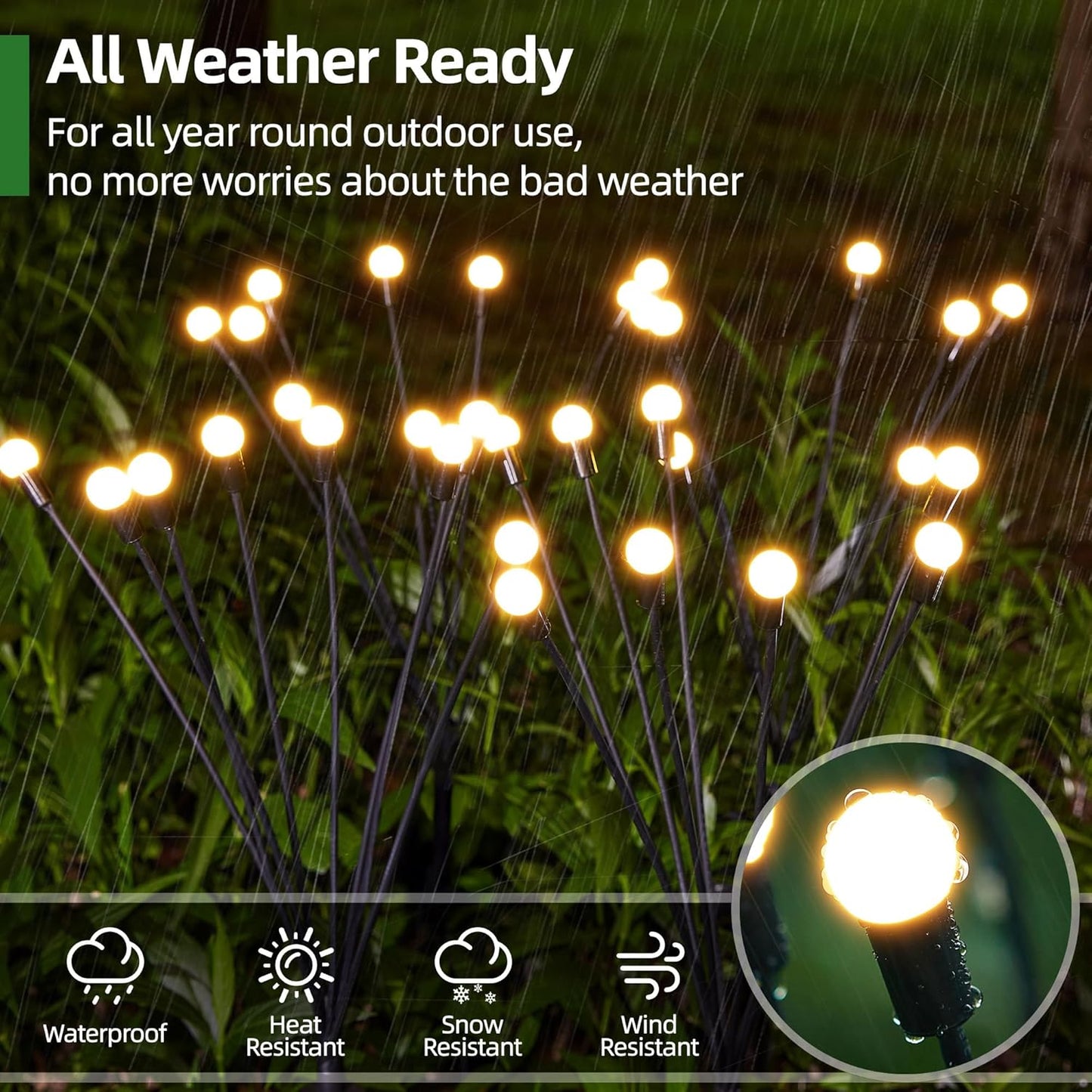 Firefly Solarlampen für Außen Garten 4 Stück, 32 Led Superhelle Glühwürmchen Weihnachten Aussen Solar, IP65 Wasserdicht Schwingende Garten-Deko für Outdoor Weihnachtsdeko Pathway Yard