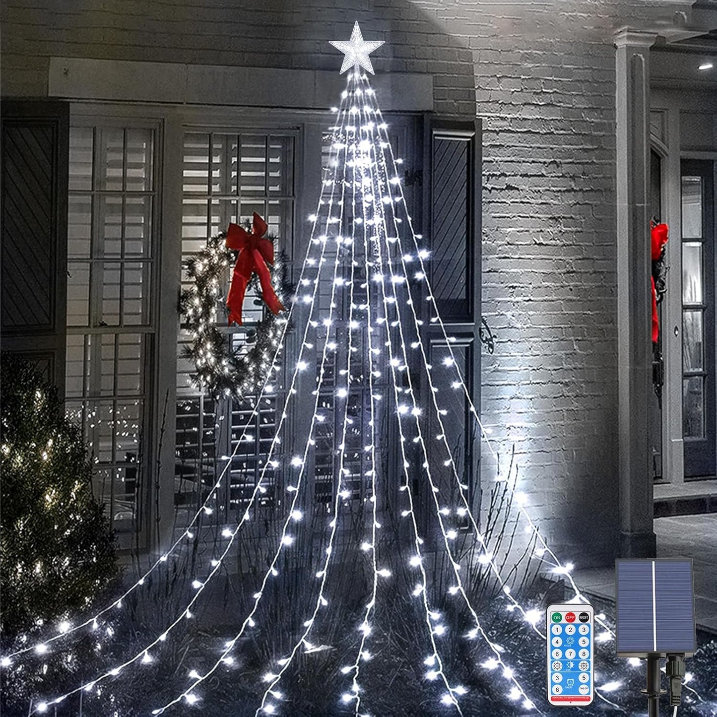 Solar Christbaumbeleuchtung mit Sterne, 2M-3M  200-300LEDs Tannenbaum Lichterketten, Fernbedienung, Wasserdicht Weihnachtsbaum Lichterketten mit 8 Modi für Weihnachtsbaum, Innen, Außen Dekor