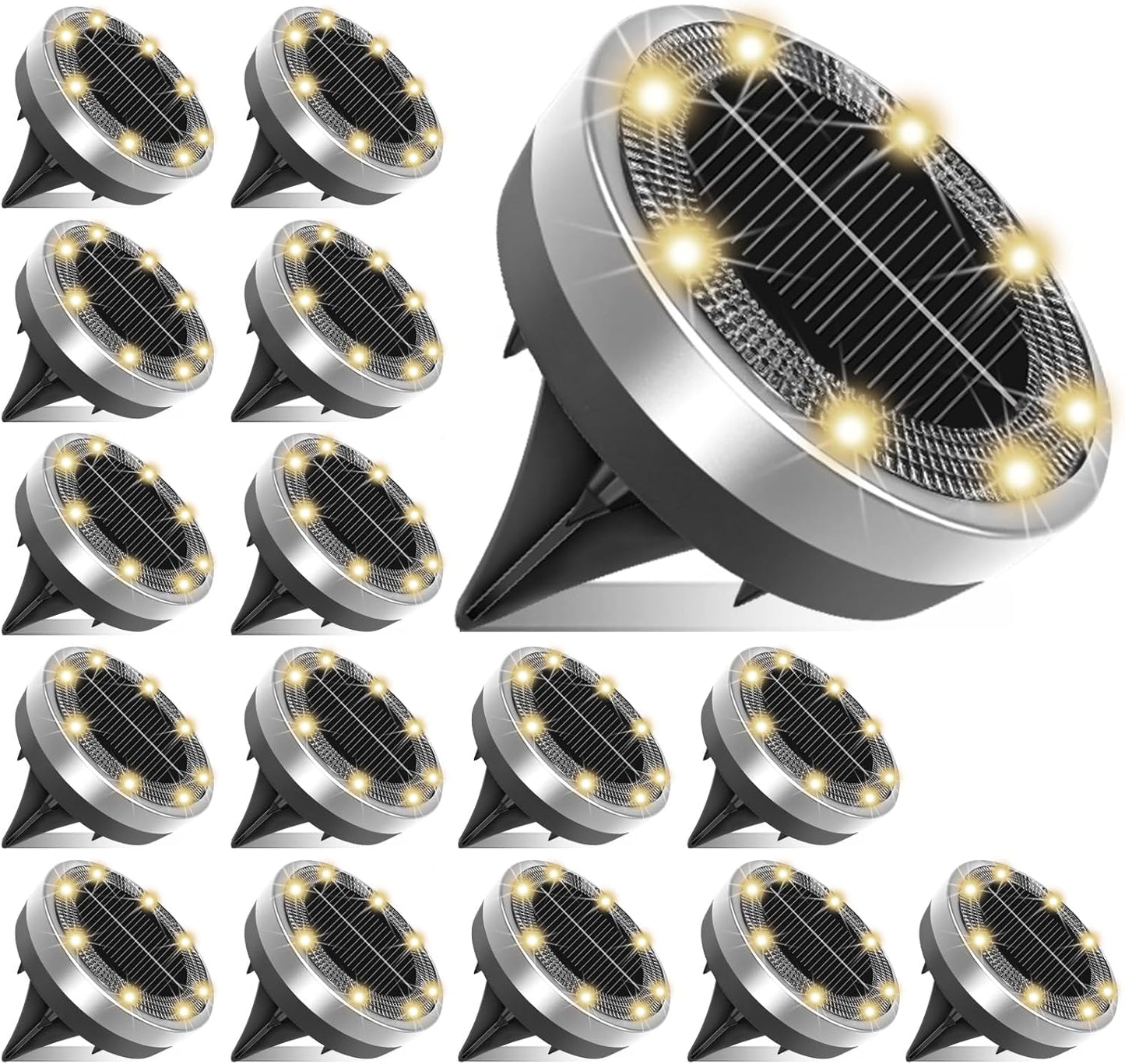 Solar Bodenleuchten Aussen, 8/16 Stück 8 LED Solarlampen für Außen Garten Wetterfest, Solarleuchten Gartenbeleuchtung für Boden Weg Rasen Gehweg Kaltweiss