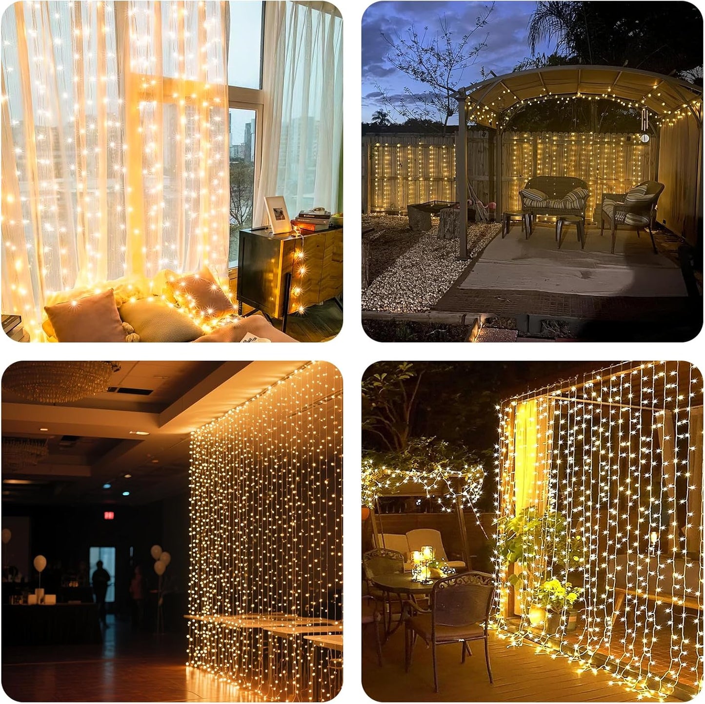 Solar Lichtervorhang Aussen 3x3 m, 8 Modi 300LED Lichterkette vorhang Warmweiß, Wasserdicht Solar Wasserfall Lichter für Außen Pavillon Balkon Hochzeit Deko