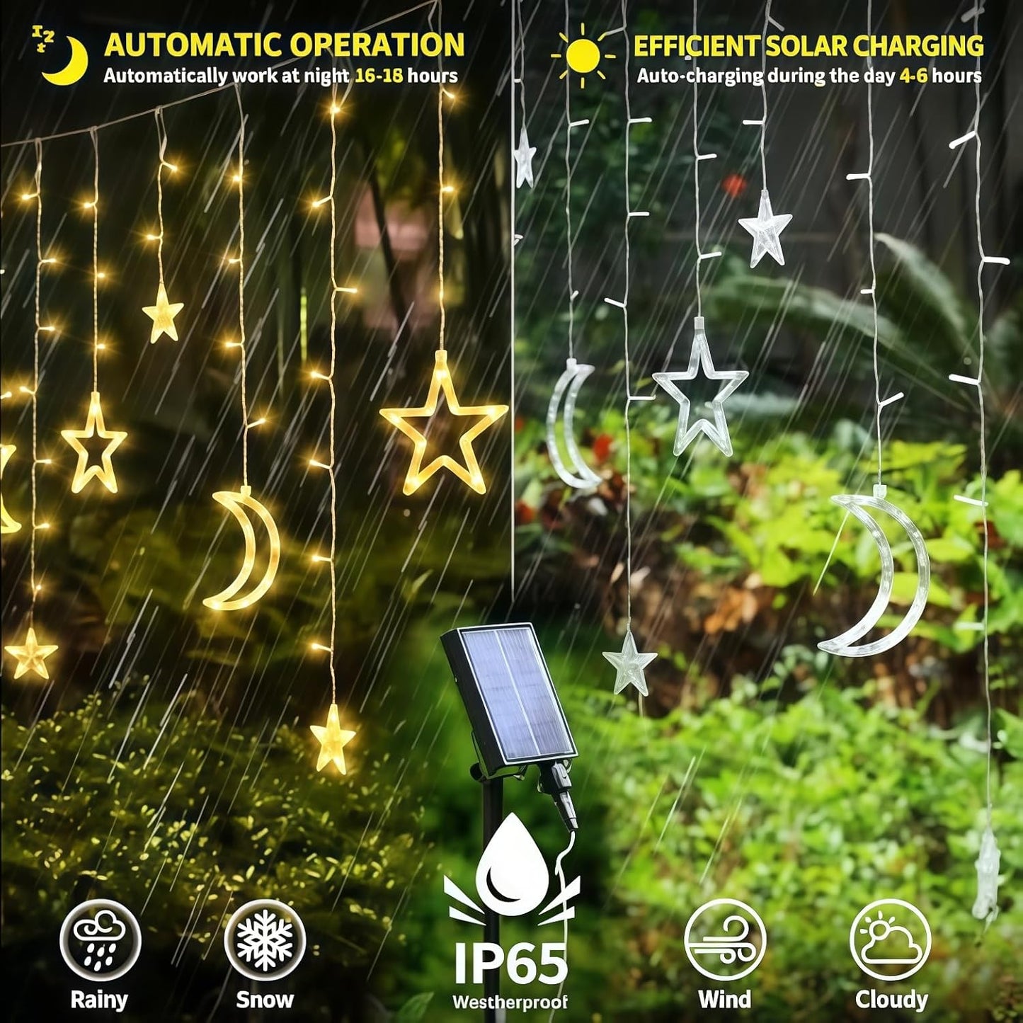 Solar Lichterkette Aussen, 138LED 3.5M Wasserdicht Solar Ramadan Licht Stern Mond Lichterketten, Mit 8 Modi & Timer und Speicher Lichterkette Außen Solar Star