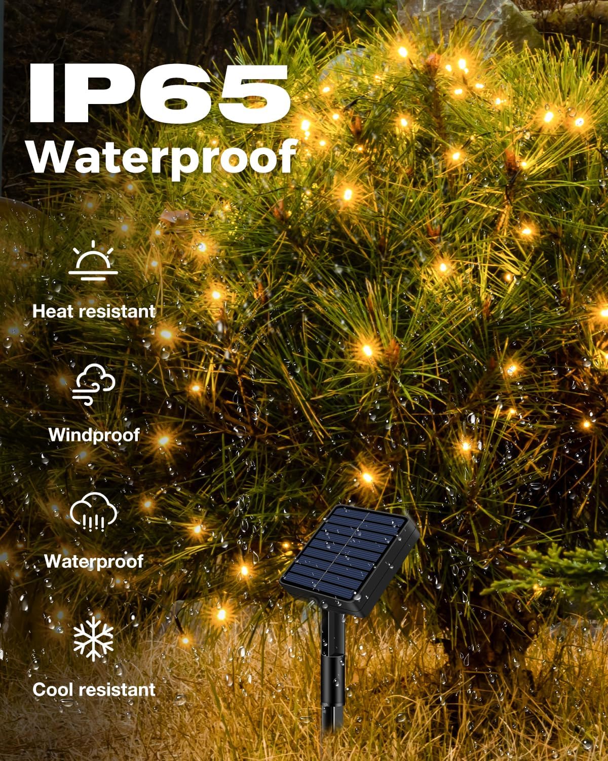 Solar Lichterkette Aussen Warmweiss 4-PACK 50-300 LEDs Lichterkette Solar Außen Wetterfest, 8 Modi Kupferdraht Warmweiß Lichterkette Outdoor Wasserdicht für Garten Terrasse Balkon Weihnachten Deko