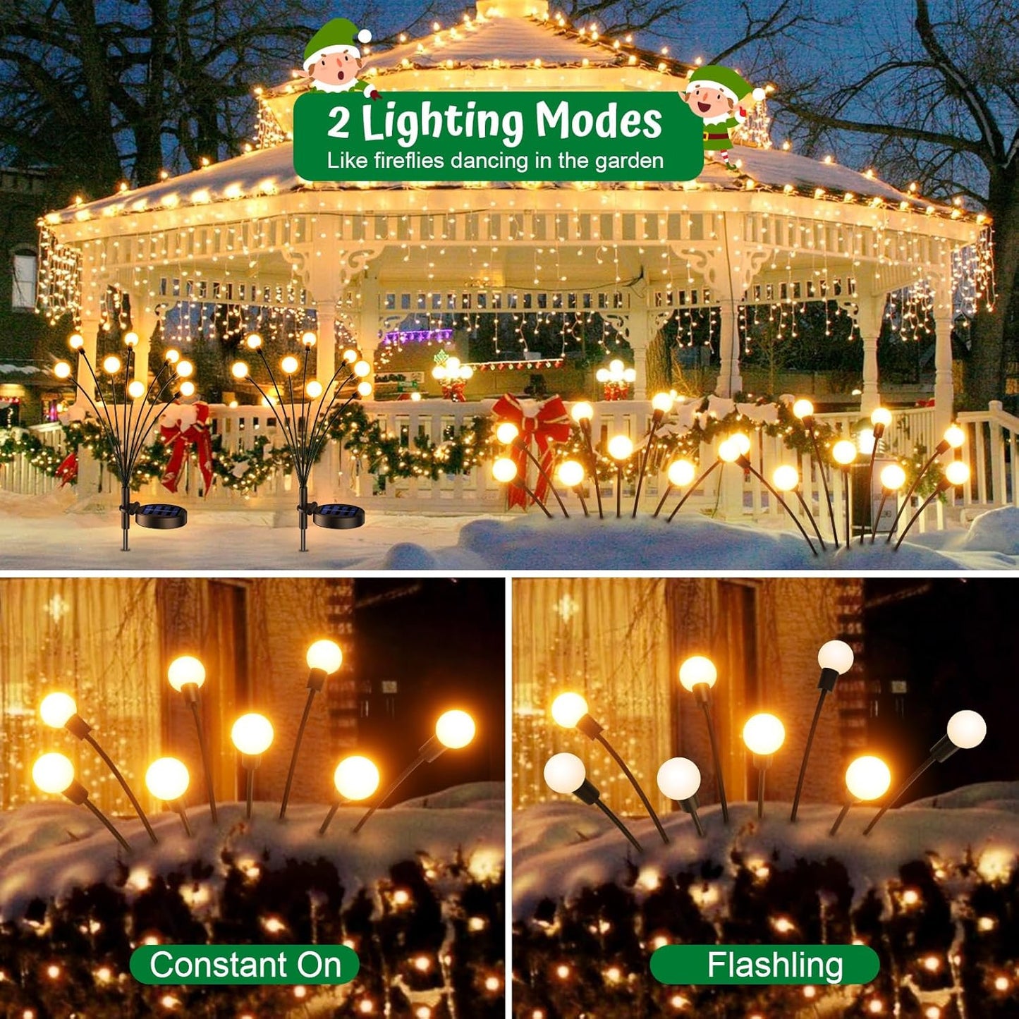 Firefly Solarlampen für Außen Garten 4 Stück, 32 Led Superhelle Glühwürmchen Weihnachten Aussen Solar, IP65 Wasserdicht Schwingende Garten-Deko für Outdoor Weihnachtsdeko Pathway Yard