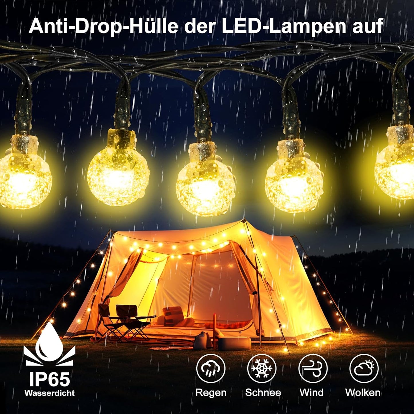 Solar Lichterkette Aussen,  Solar 8 Modi Kristall Kugeln Wasserdicht IP65 Outdoor Solarlichterkette für Garten, Terrasse, Balkon, Hochzei