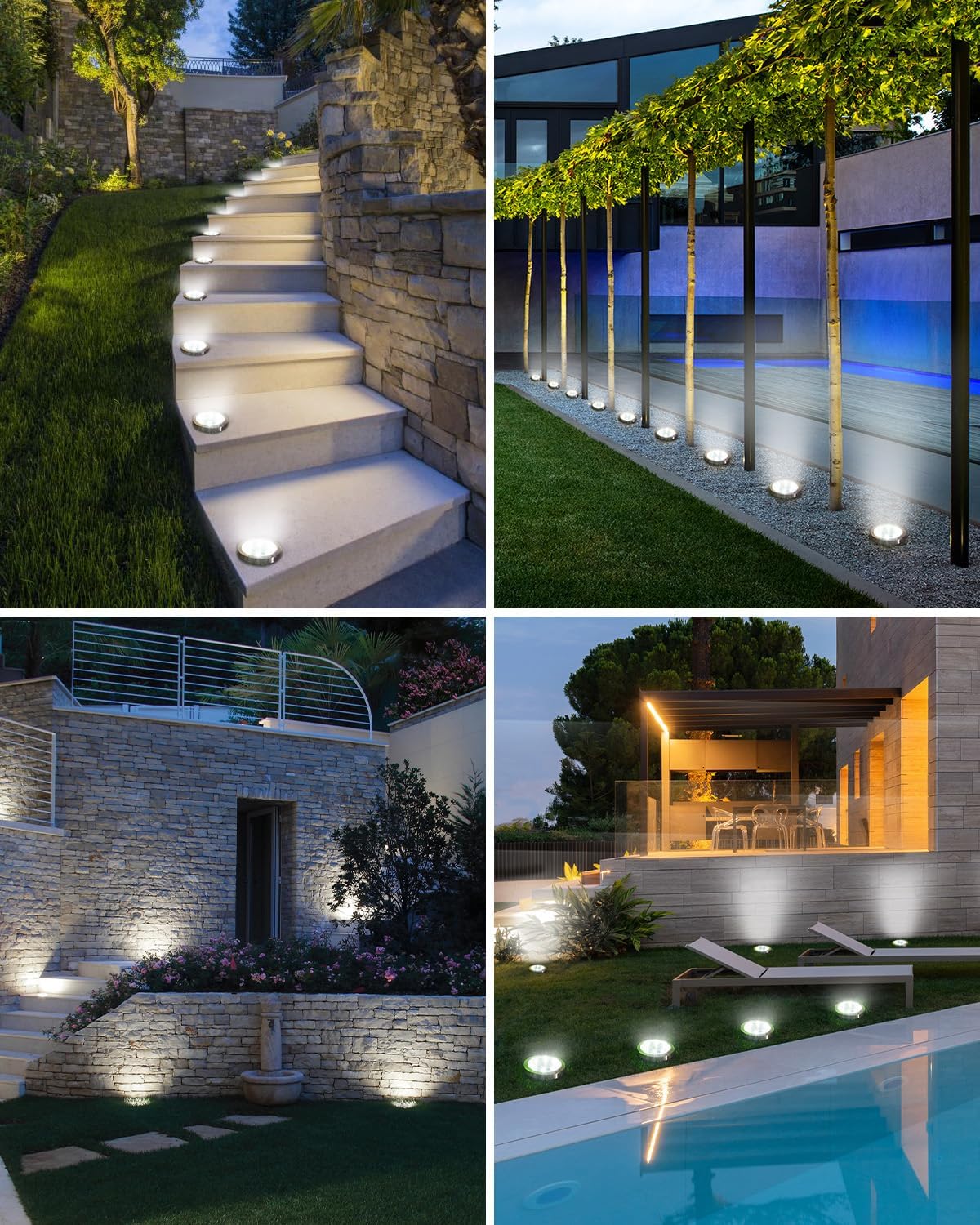 Solar Bodenleuchten Aussen, 8/16 Stück 8 LED Solarlampen für Außen Garten Wetterfest, Solarleuchten Gartenbeleuchtung für Boden Weg Rasen Gehweg Kaltweiss