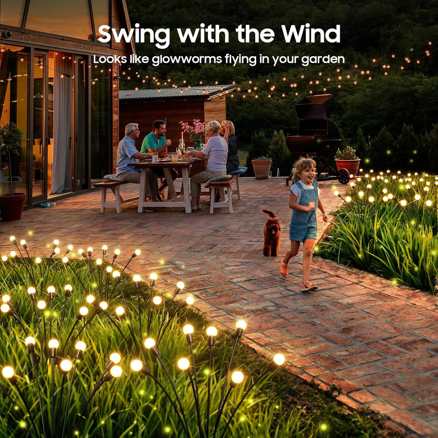 Firefly Solarlampen für Außen Garten 4 Stück, 32 Led Superhelle Glühwürmchen Weihnachten Aussen Solar, IP65 Wasserdicht Schwingende Garten-Deko für Outdoor Weihnachtsdeko Pathway Yard