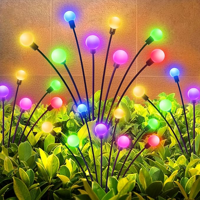 Firefly Solarlampen für Außen Garten 4 Stück, 32 Led Superhelle Glühwürmchen Weihnachten Aussen Solar, IP65 Wasserdicht Schwingende Garten-Deko für Outdoor Weihnachtsdeko Pathway Yard