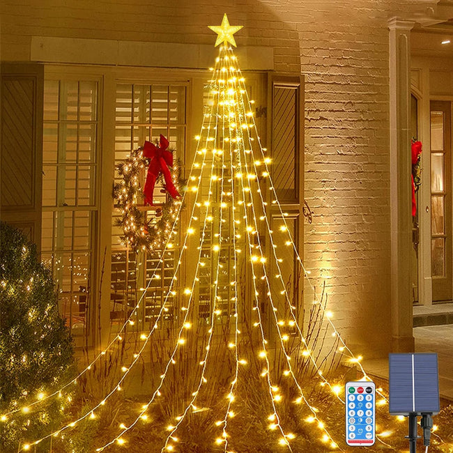 Solar Christbaumbeleuchtung mit Sterne, 2M-3M  200-300LEDs Tannenbaum Lichterketten, Fernbedienung, Wasserdicht Weihnachtsbaum Lichterketten mit 8 Modi für Weihnachtsbaum, Innen, Außen Dekor