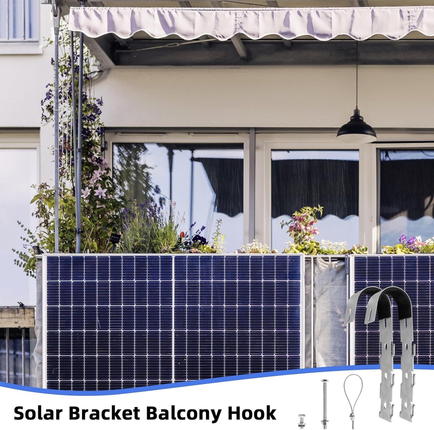 2 Stück Edelstahl Solarmodul Halterung Balkonkraftwerk, Balkonhaken Solarpanel Halterung Balkon Passend für Runde Balkongelände, PV Halterung Geländer Haken Solar Balkonhalterung